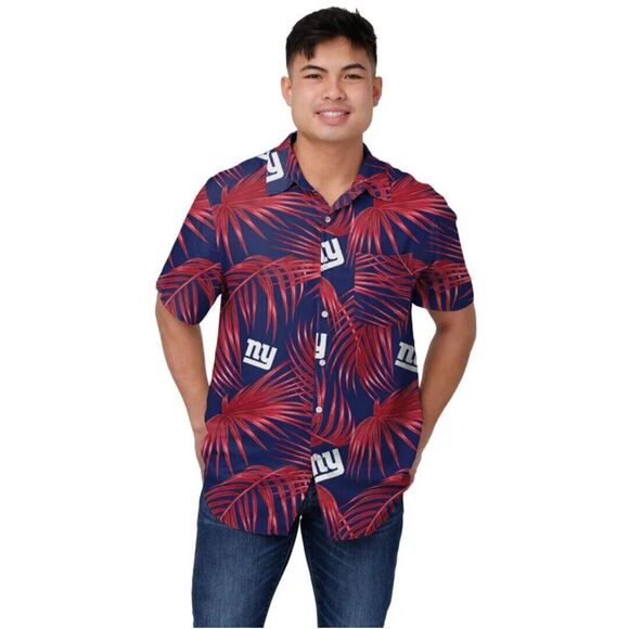 NWT New York Giants Size M NFL Hawaiian Button Up Shirt NY Short Sleeve Red Blue - Picture 1 of 8